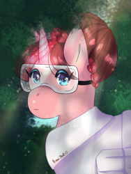 Size: 768x1024 | Tagged: safe, artist:luckyxlynn, oc, oc only, oc:rose tint, pony, unicorn, safety goggles