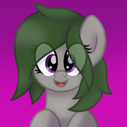 Size: 1068x1068 | Tagged: safe, artist:froyo15sugarblast, oc, oc only, oc:penny apple, earth pony, pony, birthday gift, bust, cute, earth pony oc, eye clipping through hair, female, gradient background, happy, looking at you, mare, ocbetes, open mouth, open smile, portrait, smiling, smiling at you, solo
