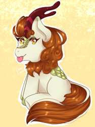 Size: 1536x2048 | Tagged: safe, artist:luckyxlynn, autumn blaze, kirin, g4, :p, female, looking at you, smiling, smiling at you, solo, tongue out