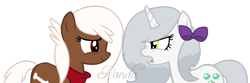 Size: 1169x389 | Tagged: safe, artist:alari1234, artist:ipandacakes, opalescence, winona, earth pony, pony, unicorn, g4, angry, bandana, bow, female, frown, looking at each other, mare, open mouth, ponified, ponified pony pets, scrunchy face, simple background, smiling, species swap, transparent background, vector, watermark