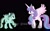 Size: 1080x679 | Tagged: safe, alternate version, artist:sia.brony, princess flurry heart, oc, oc:clover, alicorn, pegasus, pony, g4, my little pony: friendship is magic, the last problem, to where and back again, black background, duo, duo female, female, hoof shoes, horn, jewelry, mare, older, older flurry heart, pegasus oc, peytral, raised hoof, simple background, smiling, tiara, wings, worried