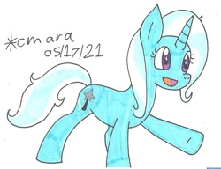 Size: 1003x772 | Tagged: safe, artist:cmara, trixie, pony, unicorn, g4, female, mare, open mouth, open smile, raised hoof, smiling, solo, traditional art