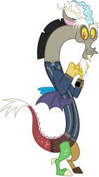 Size: 4504x8000 | Tagged: safe, artist:fruft, artist:php170, discord, draconequus, fallout equestria, celestial advice, g4, absurd resolution, clothes, fallout, jumpsuit, looking at you, male, pipboy, simple background, smiling, smiling at you, solo, transparent background, vault suit, vector, watch