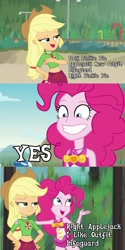 Size: 1035x2074 | Tagged: safe, edit, edited screencap, screencap, applejack, pinkie pie, equestria girls, friendship math, g4, my little pony equestria girls: better together, turf war, beach, clothes, comic, female, geode of sugar bombs, geode of super strength, grin, lesbian, lifeguard applejack, magical geodes, open mouth, pinkie pie is best facemaker, pinkie pie swimsuit, screencap comic, ship:applepie, shipping, sleeveless, smiling, swimsuit