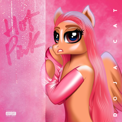 Size: 1200x1200 | Tagged: safe, artist:aldobronyjdc, pegasus, pony, album cover, digital art, doja cat, hot pink, long hair, looking at you, parental advisory, ponified, simple background