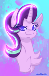 Size: 375x586 | Tagged: safe, artist:janeblood969, starlight glimmer, pony, unicorn, g4, bust, chest fluff, eye clipping through hair, eyebrows, eyebrows visible through hair, female, looking at you, mare, smiling, smiling at you, smirk, solo