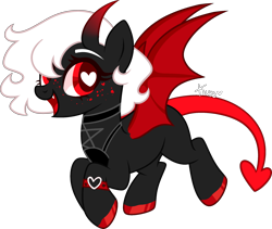 Size: 2474x2084 | Tagged: safe, artist:kurosawakuro, oc, oc only, demon, demon pony, pony, base used, devil tail, fangs, female, freckles, heart eyes, high res, horns, looking at you, mare, open mouth, open smile, simple background, smiling, smiling at you, solo, transparent background, wingding eyes