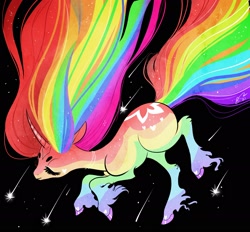 Size: 2028x1885 | Tagged: safe, artist:opalacorn, oc, pony, unicorn, curved horn, heart, horn, long hair, long mane, long tail, multicolored hair, rainbow hair, shooting star, solo, unicorn oc