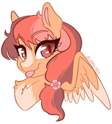 Size: 2465x2714 | Tagged: safe, artist:holomouse, oc, oc only, pegasus, pony, bust, cute, eyebrows, eyebrows visible through hair, female, high res, looking at you, mare, ocbetes, pegasus oc, smiling, smiling at you, solo, tongue out
