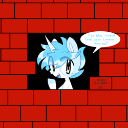 Size: 2619x2619 | Tagged: safe, alternate version, artist:blurry-kun, oc, oc only, oc:blurry, pony, brick wall, commission, edgar allan poe, high res, immurement, meme, solo, the cask of amontillado, wall, watermark