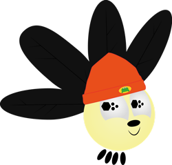 Size: 1280x1223 | Tagged: safe, artist:hazel bloons, parasprite, 2014, hat, parappa, parappa the rapper, pun, simple background, smiling, solo, species swap, wings