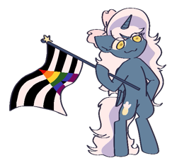 Size: 549x504 | Tagged: dead source, safe, artist:bstau-bunse, oc, oc:fleurbelle, bipedal, bow, flag, graveyard of comments, hair bow, holding a flag, simple background, straight ally flag, transparent background, yellow eyes