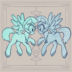 Size: 2048x2048 | Tagged: safe, artist:pfeffaroo, thunder flap, zoom zephyrwing, pegasus, pony, g5, duo, female, guard, guardsmare, high res, looking at each other, male, mare, pegasus royal guard, royal guard, ship:zoomthunder, shipping, stallion, straight