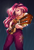 Size: 1309x1907 | Tagged: safe, artist:mandy1412, sunset shimmer, equestria girls, g4, let it rain, my little pony equestria girls: better together, acoustic guitar, clothes, cutie mark, cutie mark on clothes, eyes closed, eyeshadow, female, guitar, human coloration, lipstick, makeup, musical instrument, open mouth, pants, playing, rain, sleeveless, solo