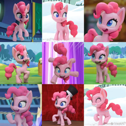 Size: 1099x1100 | Tagged: safe, artist:andrew hickinbottom, artist:andyh_3d, part of a set, screencap, pinkie pie, earth pony, pony, cake off, g4.5, my little pony: stop motion short, pinkie pie vs the flowers, potion party, cute, diapinkes, expressions, eyes closed, female, open mouth, solo, twilight's castle