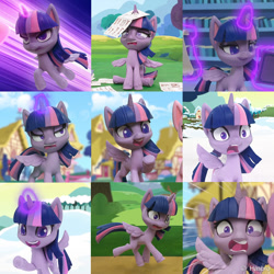 Size: 1099x1100 | Tagged: safe, artist:andrew hickinbottom, artist:andyh_3d, part of a set, screencap, pinkie pie, twilight sparkle, alicorn, earth pony, pony, g4.5, my little pony: stop motion short, cute, expressions, female, glowing horn, horn, magic, magic aura, offscreen character, open mouth, solo focus, twilight sparkle (alicorn), twilight's castle