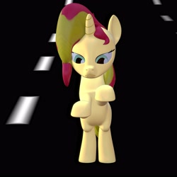 Size: 4000x4000 | Tagged: safe, artist:wissle, sunset shimmer, pony, unicorn, g4, 3d, absurd resolution, angry, atg 2021, bipedal, blender, female, hitting, mare, newbie artist training grounds, road, simple background, solo