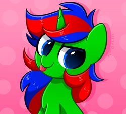 Size: 4096x3700 | Tagged: safe, artist:kittyrosie, oc, oc only, pony, unicorn, :p, bust, commission, cute, green, ocbetes, simple background, solo, tongue out