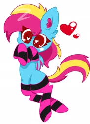Size: 1499x2048 | Tagged: safe, artist:kittyrosie, oc, oc only, pony, clothes, crossed hooves, cute, heart, heart eyes, ocbetes, old art, socks, solo, striped socks, style change, wingding eyes