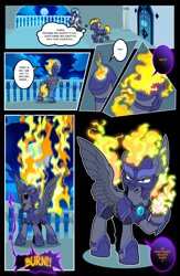 Size: 1920x2941 | Tagged: safe, artist:dormin-dim, oc, oc:blaze (shadowbolt), oc:whirlwind flux, pegasus, pony, angry, armor, comic, high res, male, night guard