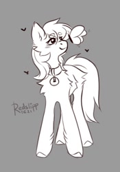Size: 563x804 | Tagged: safe, artist:redslipp, roseluck, butterfly, pony, g4, collar, cute, fluffy, monochrome, pony pet, request, rosepet, sketch