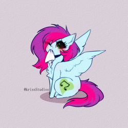Size: 2000x2000 | Tagged: safe, artist:krissstudios, oc, oc only, oc:emily, pegasus, pony, chibi, eye clipping through hair, eyebrows, eyebrows visible through hair, female, high res, looking at you, mare, mouth hold, napkin, one eye closed, pegasus oc, solo, wink, winking at you