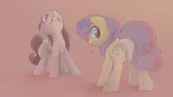 Size: 3714x2076 | Tagged: safe, artist:asdfasfasda, bon bon, octavia melody, sweetie drops, earth pony, pony, g4, adult foal, diaper, diaper fetish, fetish, high res, infantilism, looking back, mouth hold, non-baby in diaper, playing, simple background, string, tug of war