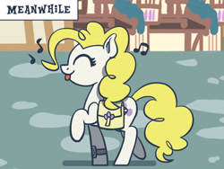 Size: 1800x1350 | Tagged: safe, artist:flutterluv, surprise, pegasus, pony, g1, :p, atg 2021, bag, eyes closed, meanwhile, music notes, newbie artist training grounds, saddle bag, solo, tongue out