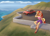 Size: 2953x2126 | Tagged: safe, artist:dandy, sunset shimmer, unicorn, anthro, unguligrade anthro, g4, beautiful, belly button, breasts, busty sunset shimmer, car, cleavage, cleavage fluff, clothes, coast, ear fluff, female, ford escort, high res, hoof shoes, horn, legs, mare, miniskirt, newbie artist training grounds, ocean, outdoors, road, road trip, scenery, shoes, short shirt, sitting, skirt, solo, tank top