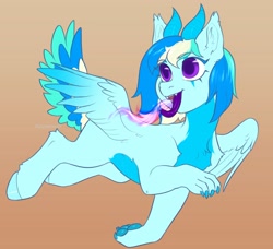 Size: 4000x3643 | Tagged: safe, artist:helemaranth, oc, oc only, oc:arctic plasma, hybrid, pony, fangs, female, forked tongue, horns, paws, simple background, solo, wings
