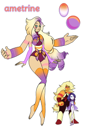 Size: 1080x1596 | Tagged: safe, artist:jvartes6112, applejack, rarity, oc, oc:ametrine, gem (race), g4, barely pony related, clothes, crossover, female, fusion, fusion:applejack, fusion:rarijack, fusion:rarity, gem, gem fusion, gemsona, jasper (mineral), mineral, multiple arms, multiple limbs, pearl, quartz, simple background, species swap, steven universe, strong jasper, transparent background, violane pearl