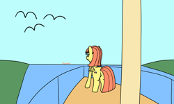 Size: 2000x1203 | Tagged: safe, artist:dzamie, oc, oc only, bird, pegasus, pony, boat, colored, female, mare, newbie artist training grounds, pirate, river, solo