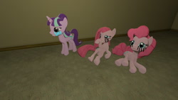 Size: 1360x768 | Tagged: safe, artist:nightmenahalo117, pinkie pie, starlight glimmer, g4, 3d, crying, female, pony centipede, siblings, sisters