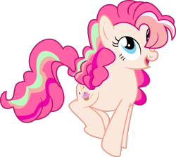 Size: 6202x5520 | Tagged: safe, artist:shootingstarsentry, oc, oc only, oc:strawberry muffin, earth pony, pony, absurd resolution, earth pony oc, female, jumping, mare, open mouth, open smile, simple background, smiling, solo, transparent background, vector