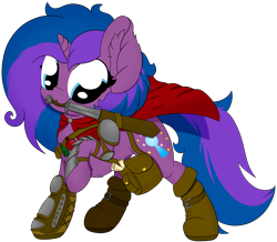 Size: 3846x3360 | Tagged: safe, artist:beigedraws, oc, oc only, oc:stellar trace, pony, unicorn, armor, cape, clothes, high res, simple background, solo, sword, transparent background, weapon