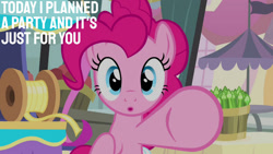 Size: 1280x720 | Tagged: safe, edit, edited screencap, editor:quoterific, screencap, pinkie pie, earth pony, pony, g4, pinkie pride, season 4, :o, cute, diapinkes, female, mare, open mouth, pointing, pointing at you, solo