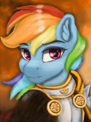 Size: 724x974 | Tagged: safe, artist:tekggd, rainbow dash, pony, equestria at war mod, g4, armor, bust, female, mare, portrait, solar empire, solo