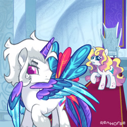 Size: 1280x1280 | Tagged: safe, artist:renhorse, oc, oc only, oc:snow opal, oc:star sorceress, alicorn, pony, unicorn, female, male, mare, simple background, stallion