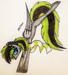 Size: 1475x1628 | Tagged: safe, artist:beamybutt, oc, oc only, pegasus, pony, eyelashes, female, handstand, mare, pegasus oc, signature, solo, traditional art, upside down, wings