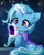 Size: 2400x3000 | Tagged: safe, artist:symbianl, trixie, pony, unicorn, g4, :3, cellphone, cheek fluff, cracked, cute, cute little fangs, diatrixes, ear fluff, elbow fluff, fangs, female, glowing horn, high res, hoof fluff, horn, magic, magic aura, mare, married, neck fluff, open mouth, open smile, phone, signature, smartphone, smiling, snaggletooth, solo, telekinesis