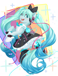 Size: 1468x1920 | Tagged: safe, artist:dstears, pony, anime, bow, clothes, cute, digital art, dress, female, hatsune miku, headphones, magical girl, mare, necktie, ponified, skirt, smiling, solo, vocaloid