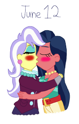 Size: 2000x3119 | Tagged: safe, artist:ktd1993, desert sage, upper crust, equestria girls, g4, 12, blushing, clothes, crystal prep academy uniform, duo, female, high res, kiss on the lips, kissing, lesbian, school uniform, shipping, uppersage
