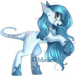 Size: 2423x2474 | Tagged: safe, artist:mediasmile666, oc, oc only, earth pony, pony, bandage, coat markings, fangs, female, high res, hoof shoes, looking at you, mare, profile, rearing, simple background, smiling, solo, transparent background