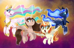 Size: 1280x829 | Tagged: safe, artist:talonsofwater, princess celestia, princess luna, oc, alicorn, pony, g4, alicorn oc, everfree northwest, horn, wings