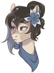 Size: 400x542 | Tagged: safe, artist:lavvythejackalope, oc, oc only, earth pony, pony, bust, earth pony oc, female, flower, flower in hair, mare, neckerchief, simple background, solo, transparent background