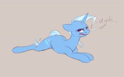 Size: 4000x2500 | Tagged: safe, artist:galinn-arts, trixie, pony, unicorn, g4, female, floppy ears, looking at you, lying down, mare, prone, sketch, solo, trixie is not amused, unamused