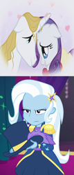 Size: 708x1654 | Tagged: safe, edit, screencap, prince blueblood, rarity, trixie, pony, unicorn, equestria girls, equestria girls specials, g4, my little pony equestria girls: better together, my little pony equestria girls: spring breakdown, season 1, the ticket master, angry, anti-shipping, clothes, cropped, dress, female, floppy ears, frilly dress, hat, heart, imagine spot, magician outfit, male, mare, ship:bluetrix, shipping, stallion, straight, top hat