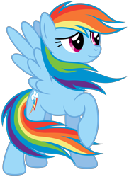 Size: 4361x6000 | Tagged: safe, artist:stabzor, rainbow dash, pegasus, pony, g4, .svg available, absurd resolution, female, mare, raised hoof, remake, simple background, smiling, solo, spread wings, transparent background, vector, windswept mane, wings