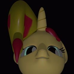 Size: 4000x4000 | Tagged: safe, artist:wissle, sunset shimmer, pony, unicorn, g4, 3d, absurd resolution, atg 2021, blender, creepy, female, lidded eyes, looking at you, looking down, looking down at you, mare, newbie artist training grounds, rapeface, simple background, solo