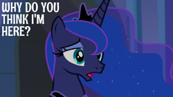 Size: 1920x1080 | Tagged: safe, edit, edited screencap, editor:quoterific, screencap, princess luna, alicorn, pony, g4, season 4, twilight's kingdom, crown, female, jewelry, mare, open mouth, regalia, solo